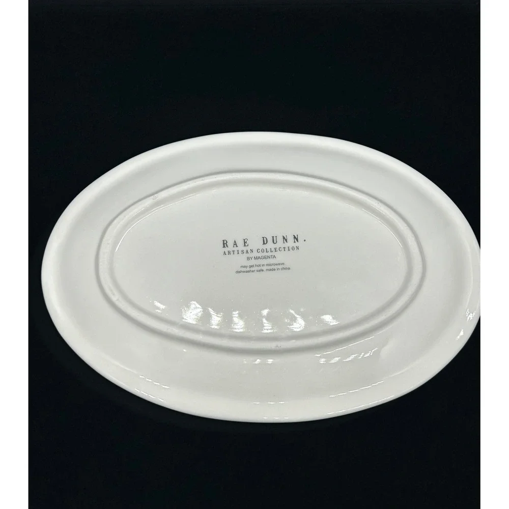Rae Dunn Artisan Collection Dragonfly Oval Ceramic Trinket Dish White Magenta